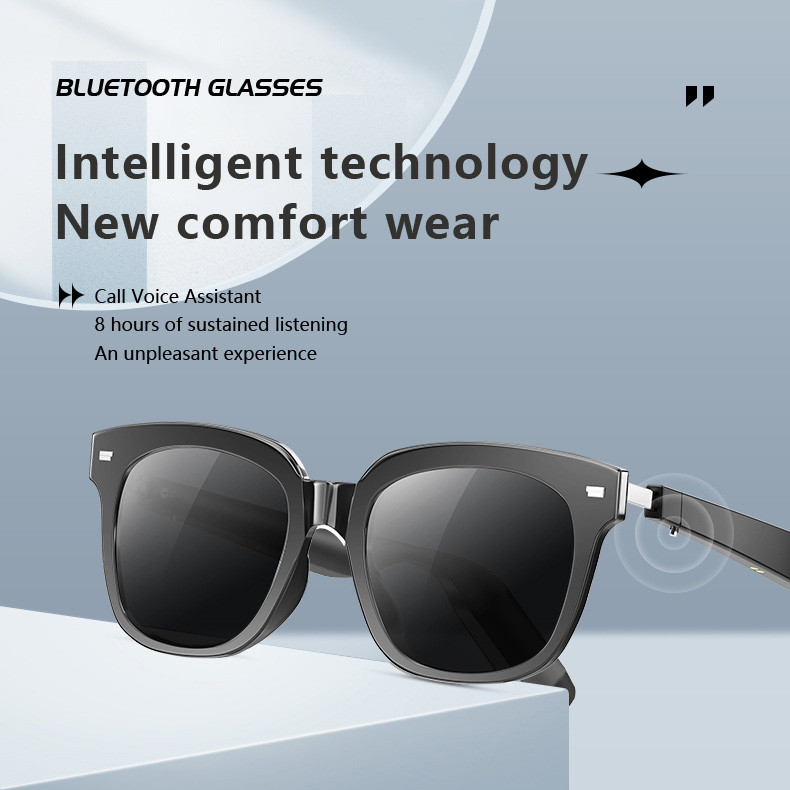 110mAh*2 Capacité lunettes de soleil Bluetooth avec musique 8 à 10 heures Lentille de spectacle noir brillant
