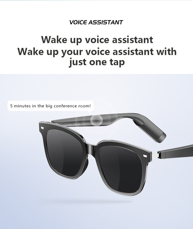 Temps de musique de 10 heures Lunettes intelligentes Bluetooth noir brillant avec capacité d'appel de 110 mAh*2
