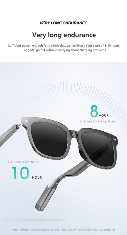 Temps de musique de 10 heures Lunettes intelligentes Bluetooth noir brillant avec capacité d'appel de 110 mAh*2
