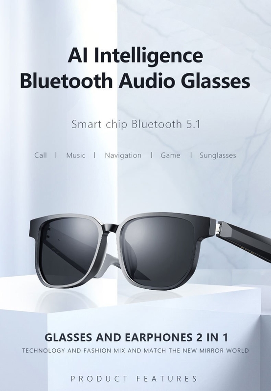 Lunettes de soleil Bluetooth noires avec appel Bluetooth 5.1 Version 90mAh Temps de musique de 4 à 6 heures