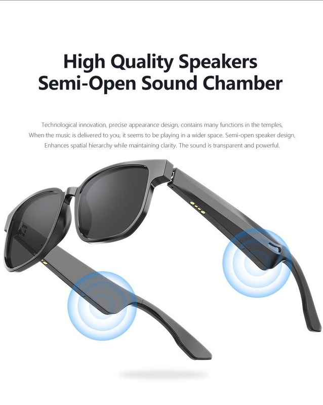 BT 5.1 Stereo Sound Lunettes de soleil Bluetooth avec une durée de musique de 4 heures et une batterie 90 mAh