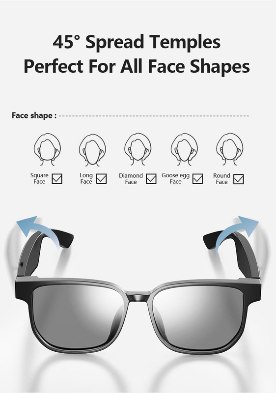 BT 5.1 Stereo Sound Lunettes de soleil Bluetooth avec une durée de musique de 4 heures et une batterie 90 mAh