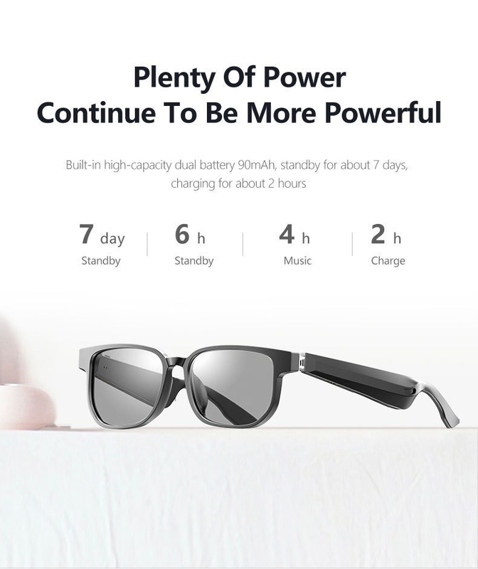 Stereo Sound Black Bluetooth lunettes de soleil avec appel 90mAh Capacité BT 5.1 Version 4-6 heures en veille
