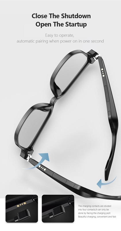 Stereo Sound Black Bluetooth lunettes de soleil avec appel 90mAh Capacité BT 5.1 Version 4-6 heures en veille