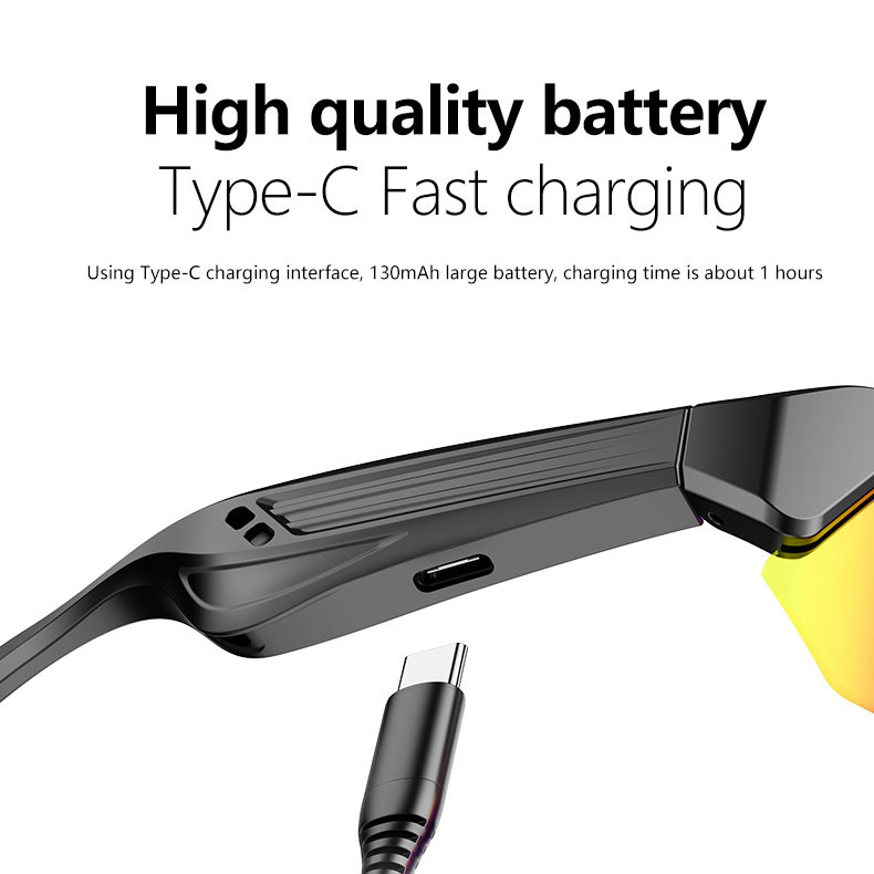 Lunettes de conduite Bluetooth intelligentes BT 5.3 Version HD Appel 4-5 heures Durée de vie de la batterie pour les jeux / vélo / conduite / course / pêche