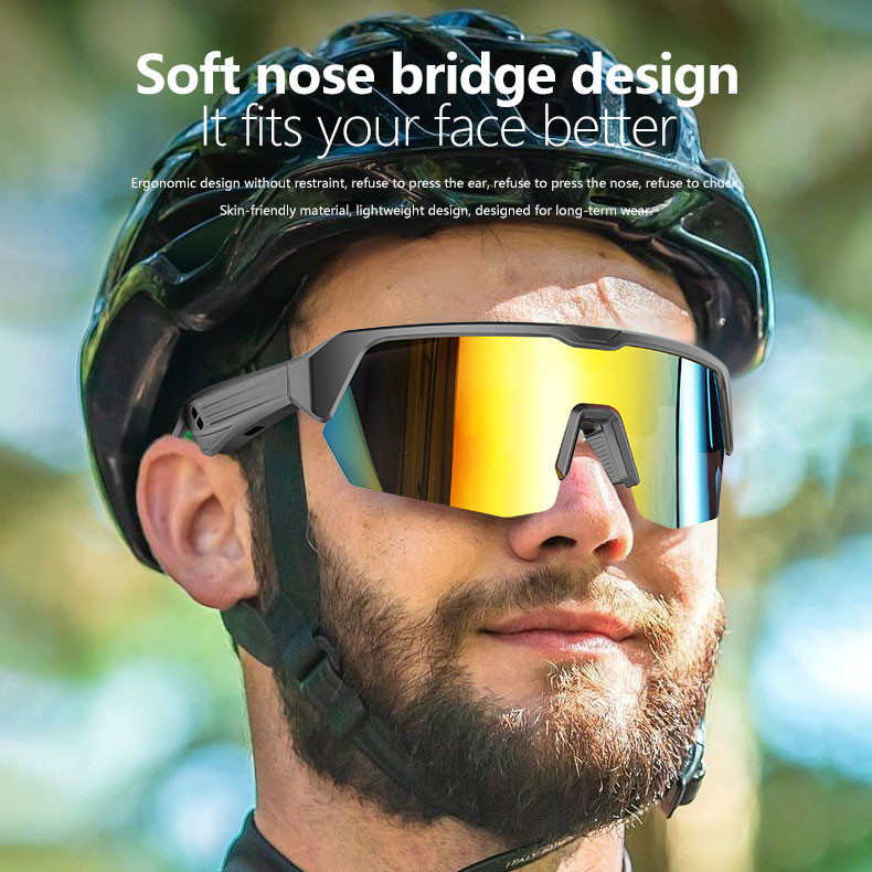 TR Cadre flexible BT 5.3 Musique 4 à 5 heures Cyclisme Sports Bluetooth Lunettes de course